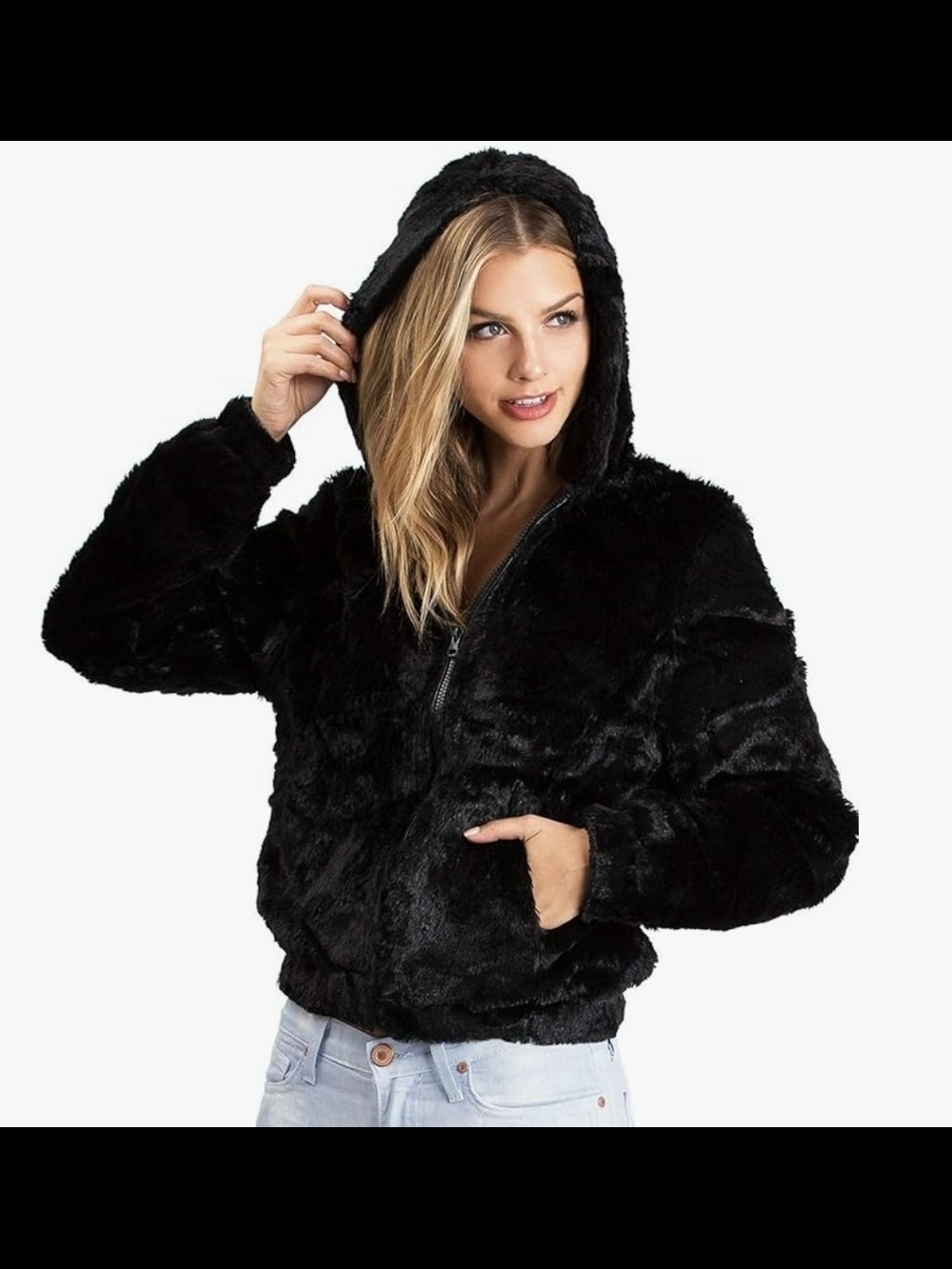 Ambiance Black Faux Fur Hooded Teddy Jacket